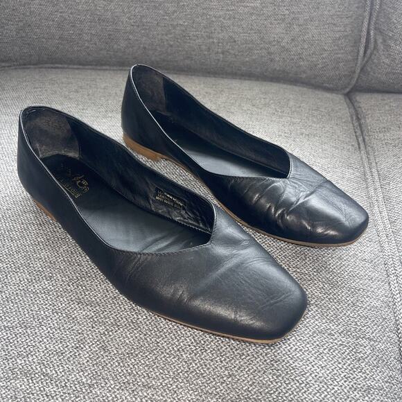 Coach and Four Black Leather Ballet Flats Size 7.5 Made in Italy Square Toe - Picture 1 of 11